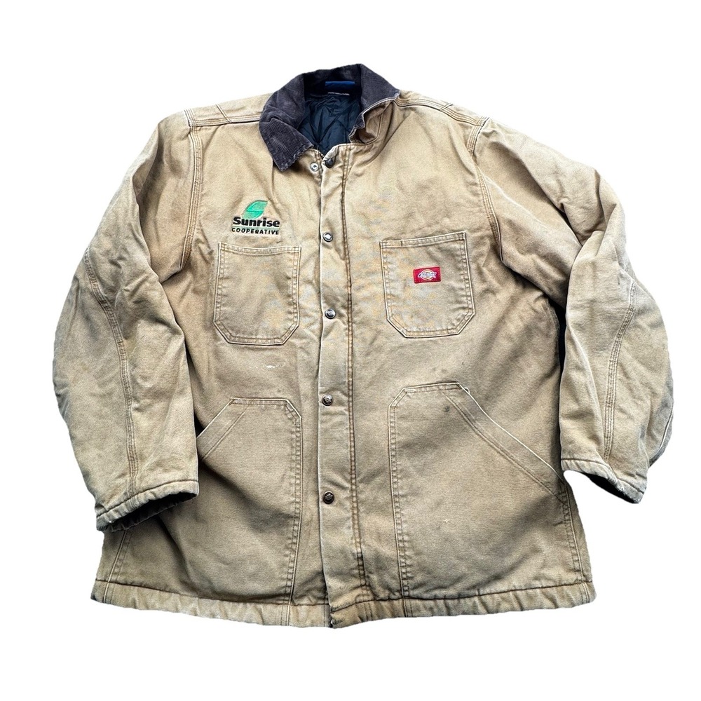 Dickies Barn Jacket Mens XL Brown Duck Canvas Chore Coat Quilted‎ Workwear